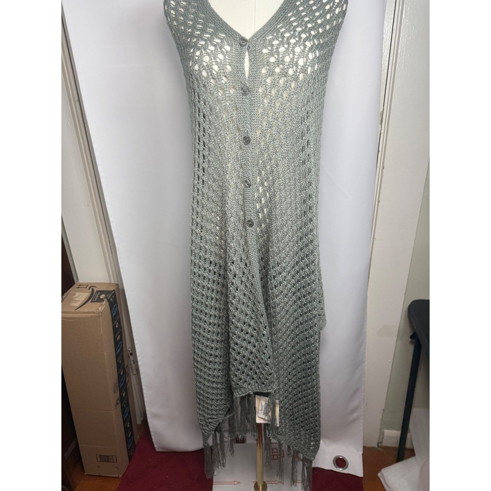 LuLaRoe Crochet Longline Vest Sage Green Fringe Duster O/S New
